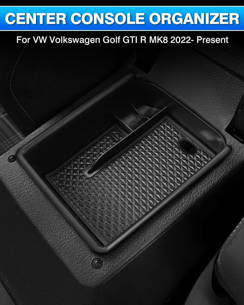 صينية منظم الكونسول المركزي لفولكس فاجن جولف GTI R MK8 2022 2023 2024 2025 ملحقات منظم وحدة التحكم الوسطى للسيارة صندوق تخزين مسند ذراع مع حصيرة سيليكون سوداء غير قابلة للانزلاق - Image 2